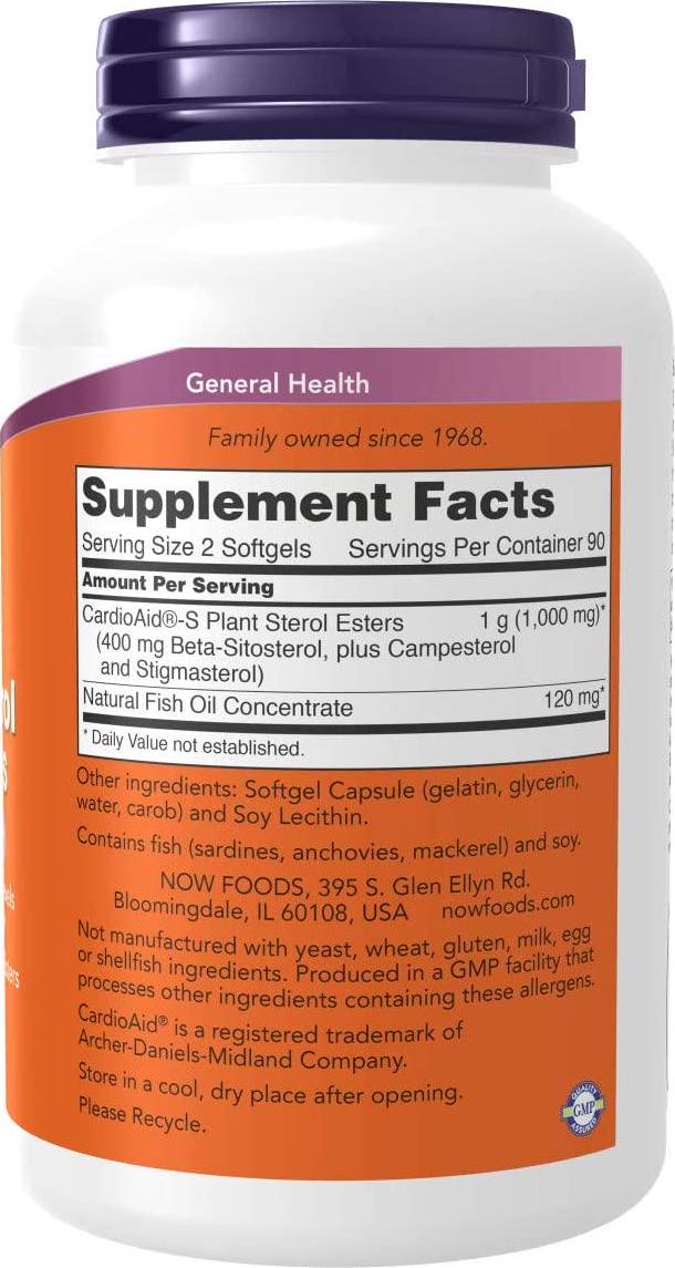 NOW Supplements, Beta-Sitosterol Plant Sterols with CardioAidÂ -S Plant Sterol Esters and Added Fish Oil, 180 Softgels