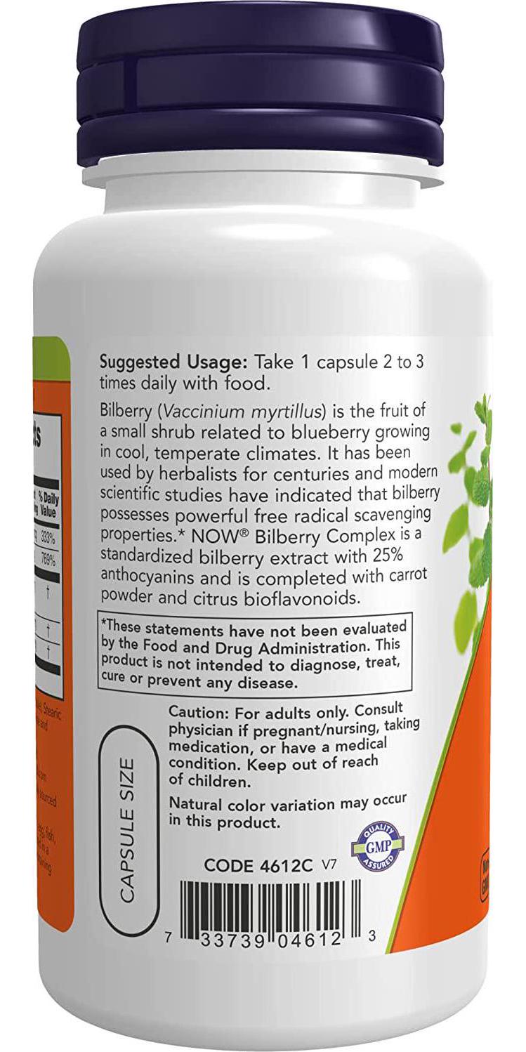 NOW Supplements, Bilberry (Vaccinium myrtillus)Complex 80 mg with Beta-Carotene and Riboflavin, 100 Veg Capsules