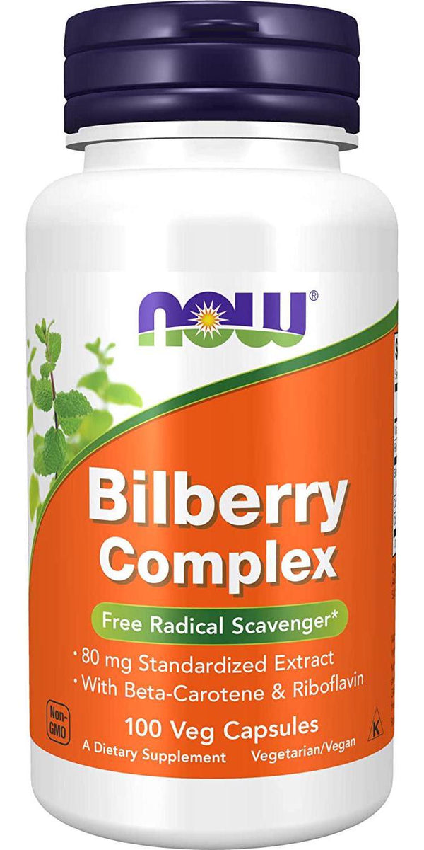 NOW Supplements, Bilberry (Vaccinium myrtillus)Complex 80 mg with Beta-Carotene and Riboflavin, 100 Veg Capsules