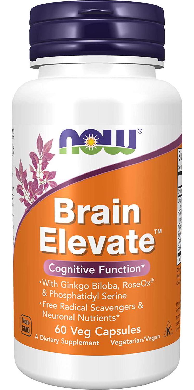 NOW Supplements, Brain Elevate, Featuring Ginkgo Biloba, RoseOx and Phosphatidyl Serine, 60 Veg Capsules