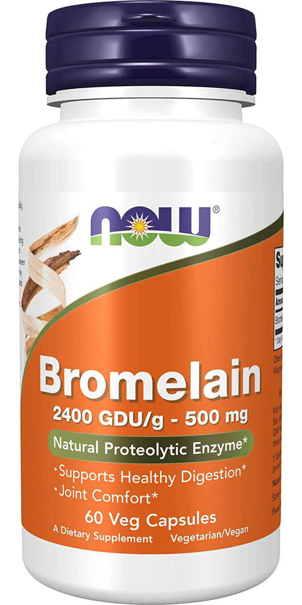 NOW Supplements, Bromelain (Natural Proteolytic Enzyme) 2,400 GDU/g - 500 mg, Natural Proteolytic Enzyme*, 60 Veg Capsules