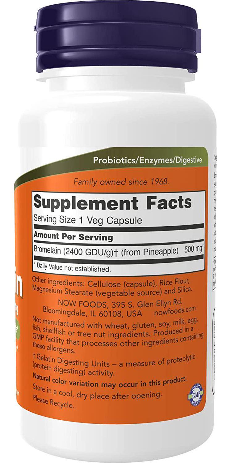 NOW Supplements, Bromelain (Natural Proteolytic Enzyme) 2,400 GDU/g - 500 mg, Natural Proteolytic Enzyme*, 60 Veg Capsules