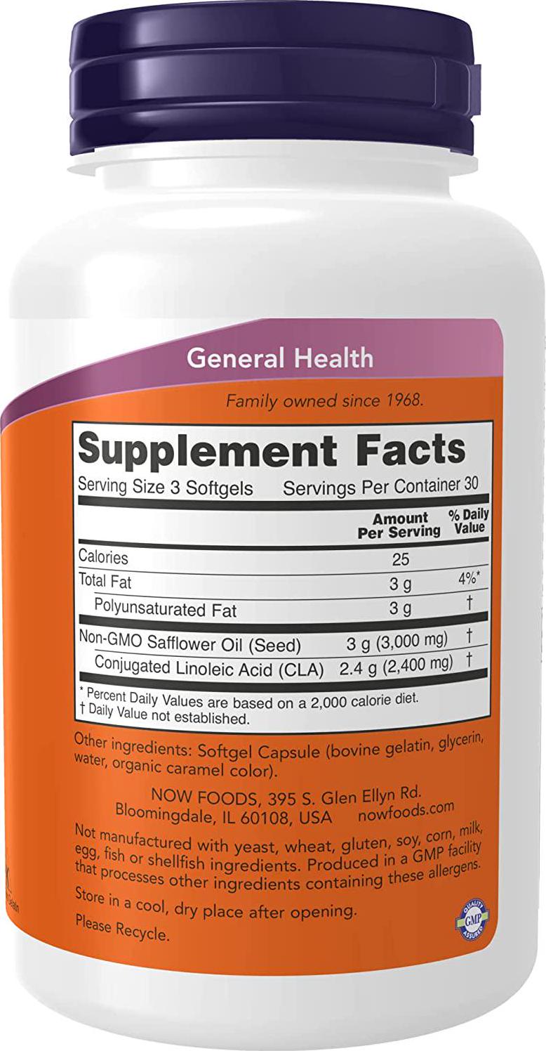 NOW Supplements, CLA (Conjugated Linoleic Acid) 800 mg, Nutritional Oil, 90 Softgels