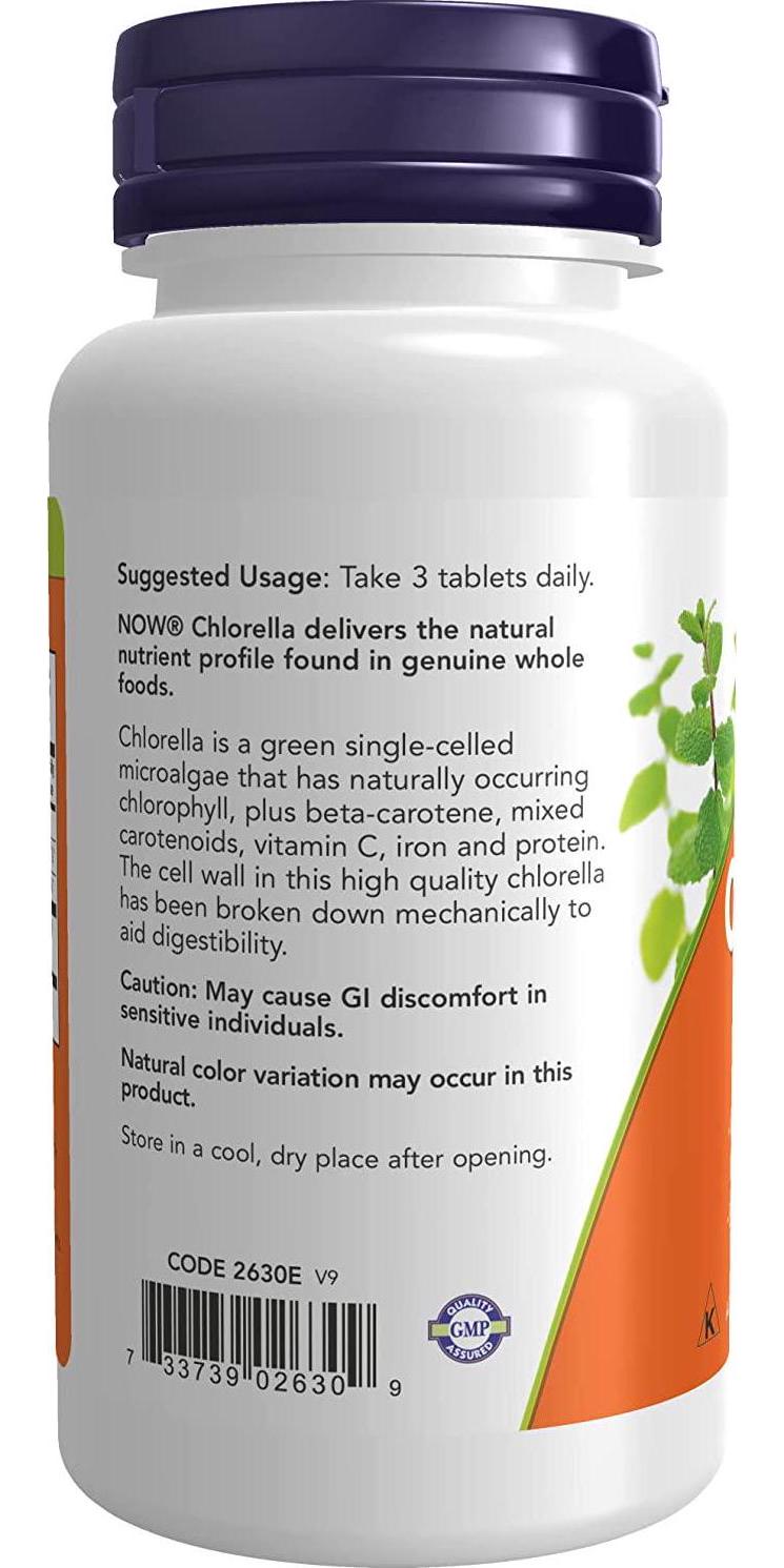 NOW Supplements, Chlorella 1000 mg with naturally occurring Chlorophyll, Beta-Carotene, mixed Carotenoids, Vitamin C, Iron and Protein, 60 Tablets