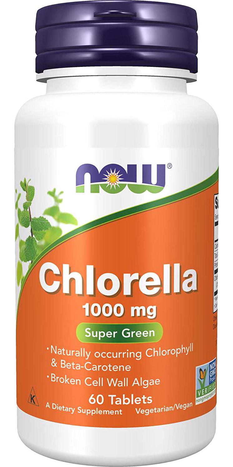 NOW Supplements, Chlorella 1000 mg with naturally occurring Chlorophyll, Beta-Carotene, mixed Carotenoids, Vitamin C, Iron and Protein, 60 Tablets