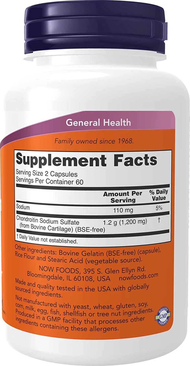 NOW Supplements, Chondroitin Sulfate 600 mg (a Glycosaminoglycan), Joint Health*, 120 Capsules