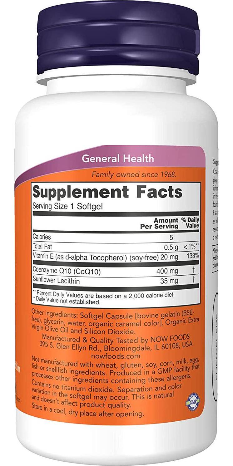 NOW Supplements, CoQ10 400 mg, Pharmaceutical Grade, All-Trans Form produced by Fermentation, 30 Softgels
