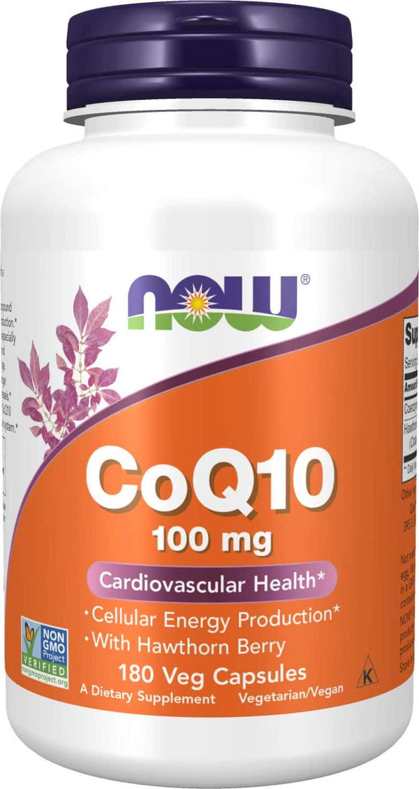 NOW Supplements, CoQ10 100 mg with Hawthorn Berry, Pharmaceutical Grade, All-Trans Form produced by Fermentation, 180 Veg Capsules