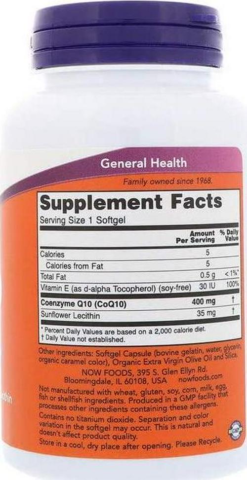 NOW Supplements, CoQ10 400 mg, Pharmaceutical Grade, All-Trans Form produced by Fermentation, 60 Softgels