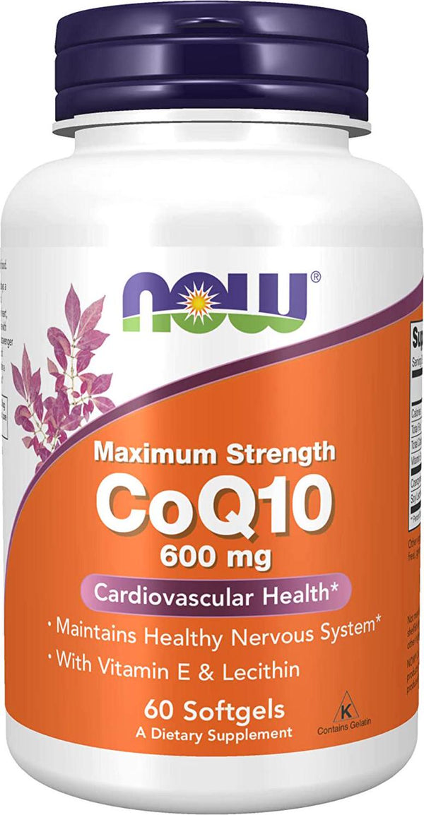 NOW Supplements, CoQ10 600 mg, Maximum Strength with Vitamin E and Lecithin, 60 Softgels