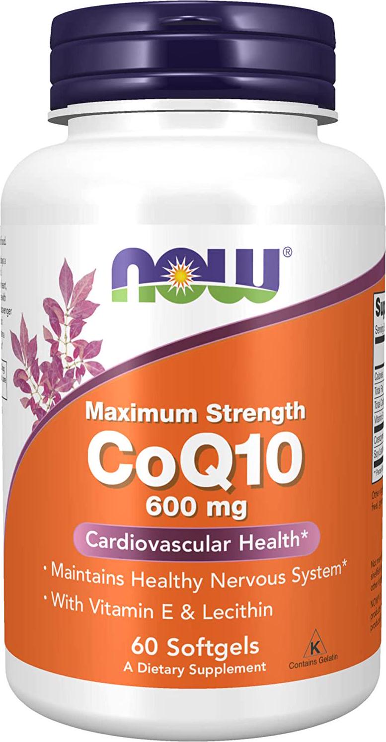 NOW Supplements, CoQ10 600 mg, Maximum Strength with Vitamin E and Lecithin, 60 Softgels