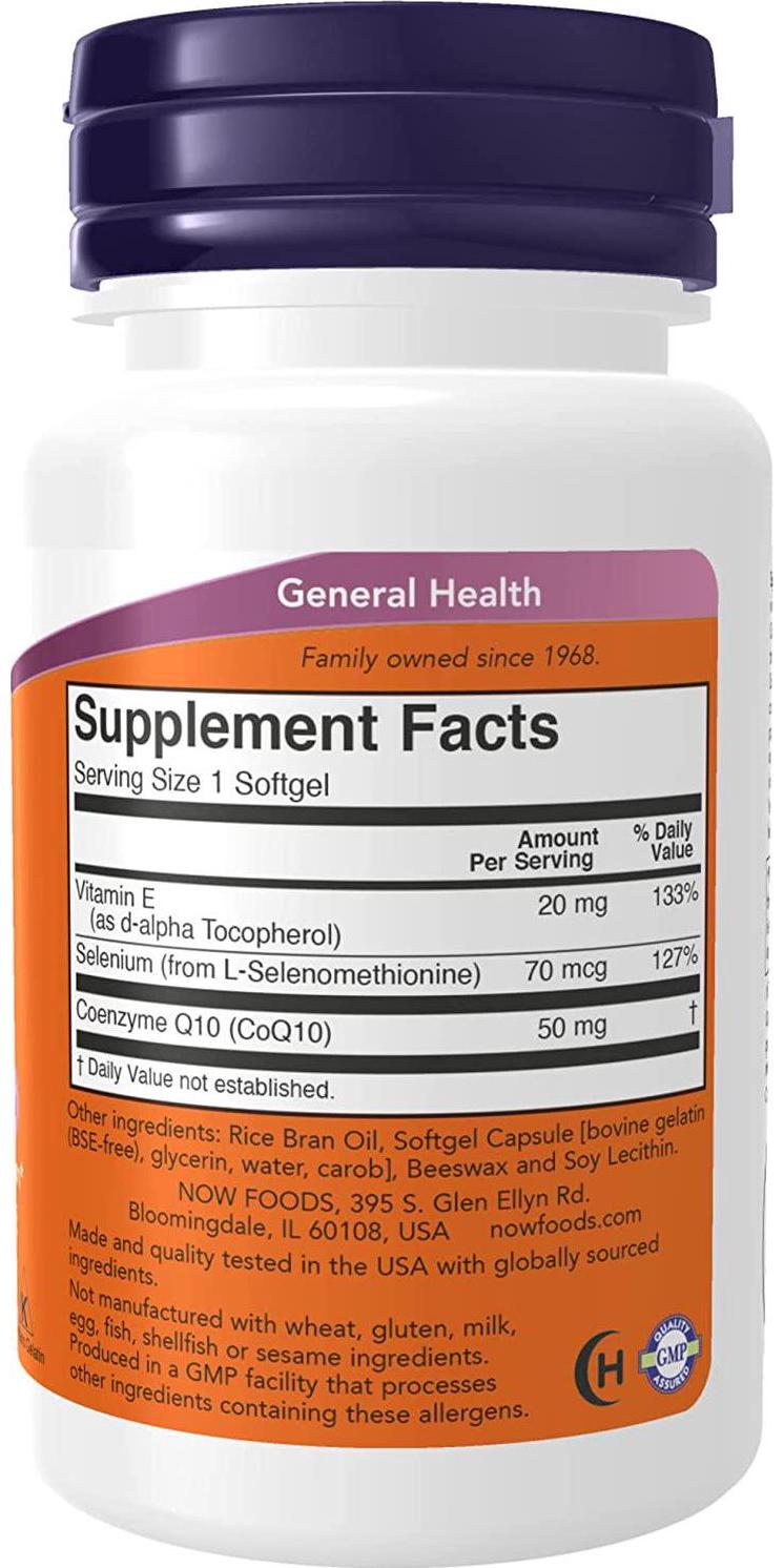 NOW Supplements, CoQ10 50 mg, Pharmaceutical Grade, All-Trans Form produced by Fermentation, 50 Softgels