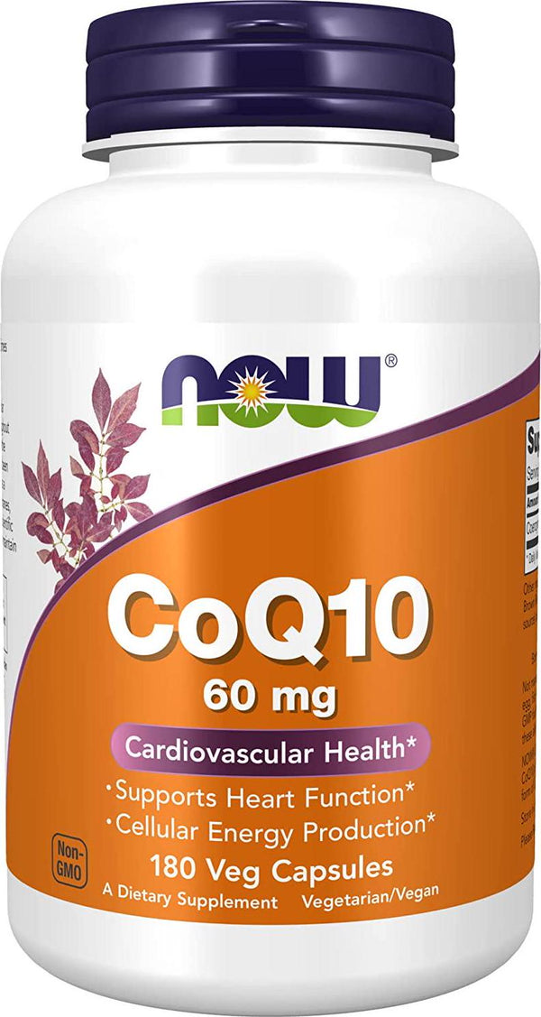 NOW Supplements, CoQ10 60 mg, Pharmaceutical Grade, All-Trans Form of CoQ10 Produced by Fermentation, 180 Veg Capsules