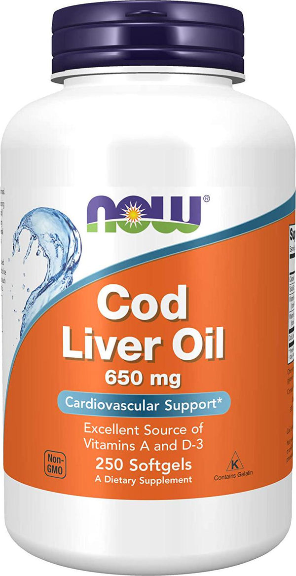 NOW Supplements, Cod Liver Oil 650 mg, Excellent Source of Vitamins A and D-3, 250 Softgels