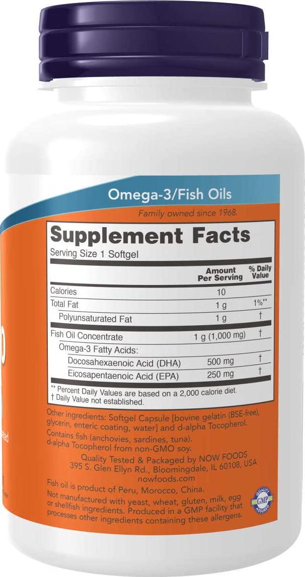 NOW Supplements, DHA-500 with 250 EPA, Molecularly Distilled, Supports Brain Health*, 90 Softgels