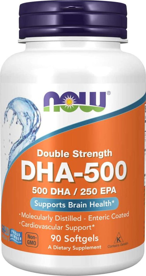 NOW Supplements, DHA-500 with 250 EPA, Molecularly Distilled, Supports Brain Health*, 90 Softgels