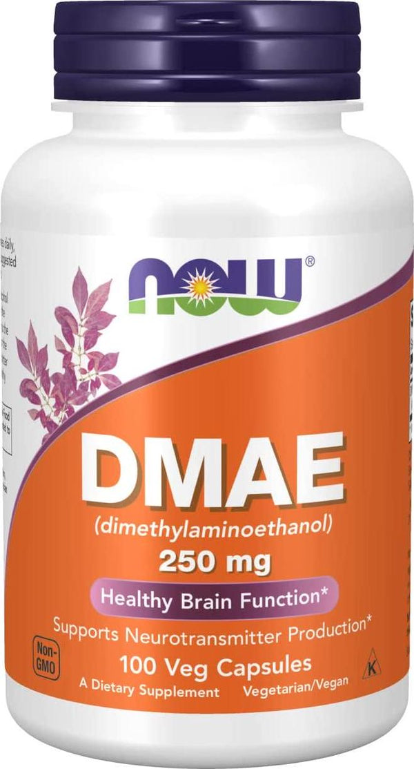 NOW Supplements, DMAE (Dimethylaminoethanol) 250 mg, Healthy Brain Function*, 100 Veg Capsules