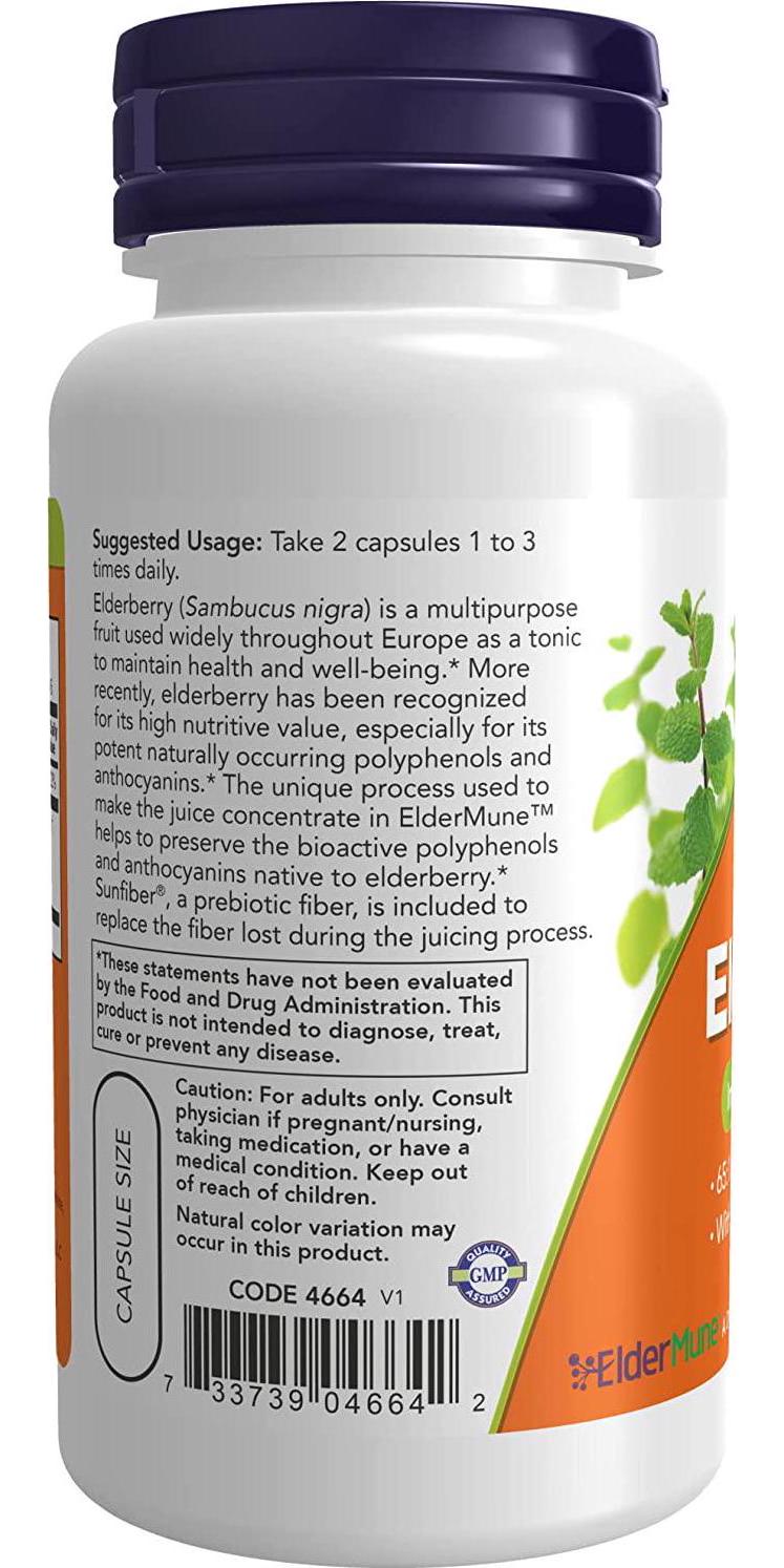 NOW Supplements, ElderMune 65:1 Elderberry Juice Concentrate With Vitamin C, Immune System Support, 90 Veg Capsules