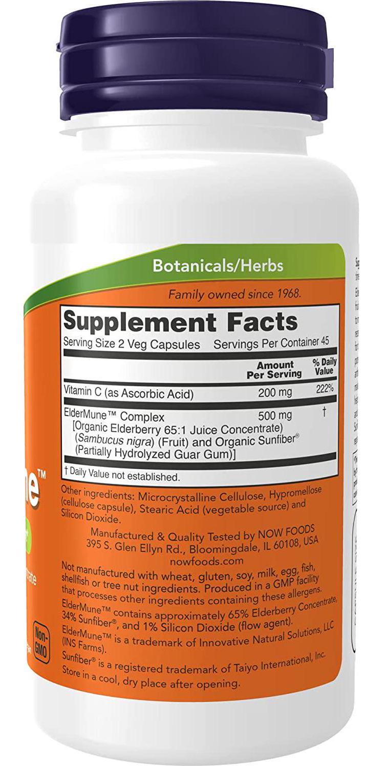 NOW Supplements, ElderMune 65:1 Elderberry Juice Concentrate With Vitamin C, Immune System Support, 90 Veg Capsules