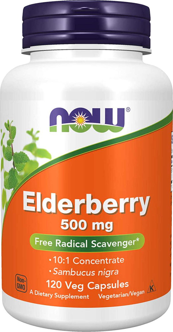 NOW Supplements, Elderberry (Sambucus nigra)500 mg, 10:1 Concentrate, 120 Veg Capsules