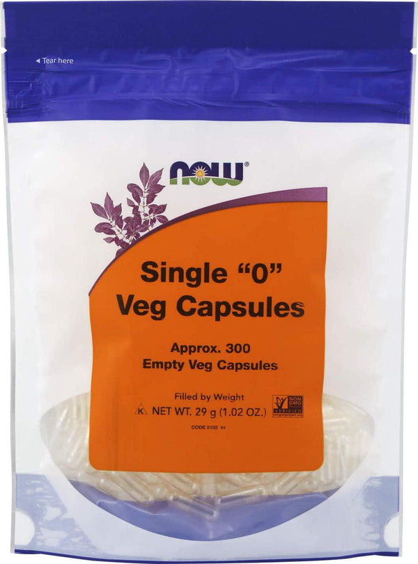 NOW Supplements, Empty Vegetarian Capsules, Single 0 , Filled by Weight, Non-GMO Project Verified, 300 Veg Capsules