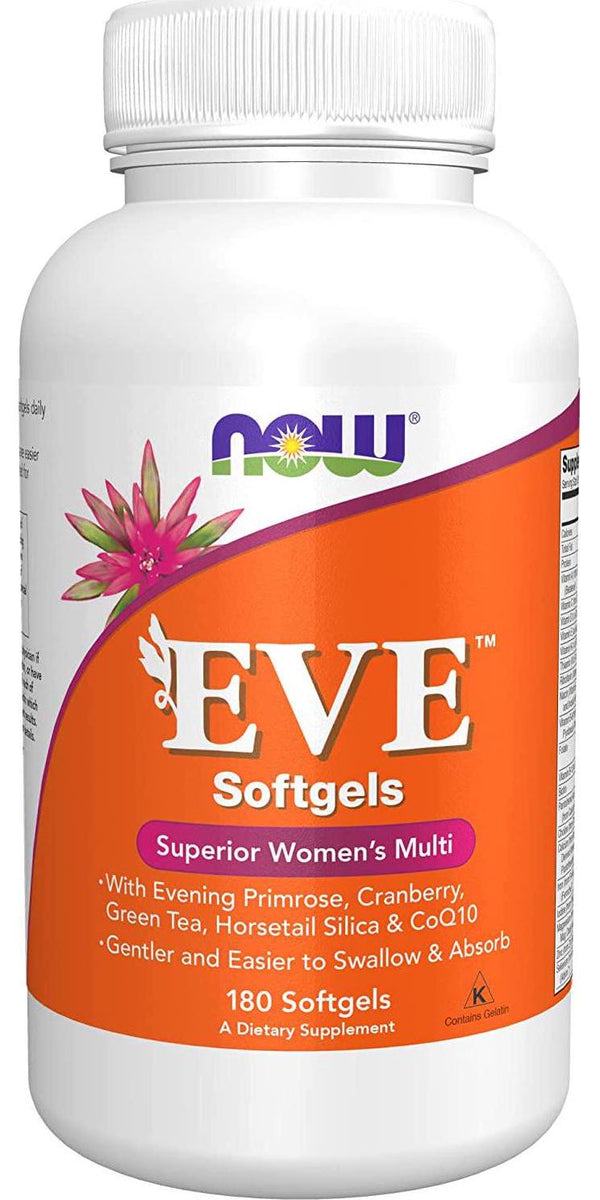 NOW Supplements, Eve Women&#039;s Multivitamin with Evening Primrose, Cranberry, Green Tea, Horsetail Silica and CoQ10, 180 Softgels