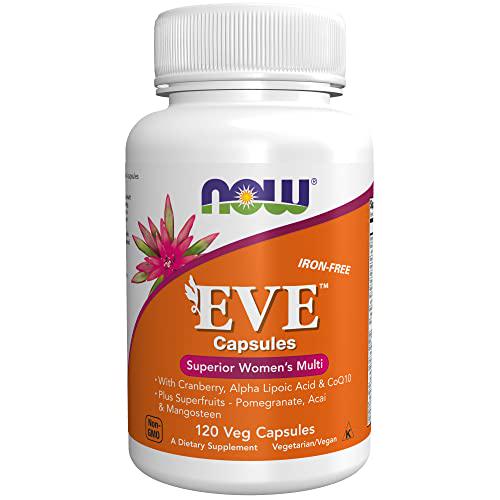 NOW Supplements, Eve Women's Multivitamin with Cranberry, Alpha Lipoic Acid and CoQ10, plus Superfruits - Pomegranate, Acai and Mangosteen, Iron-Free, 120 Veg Capsules