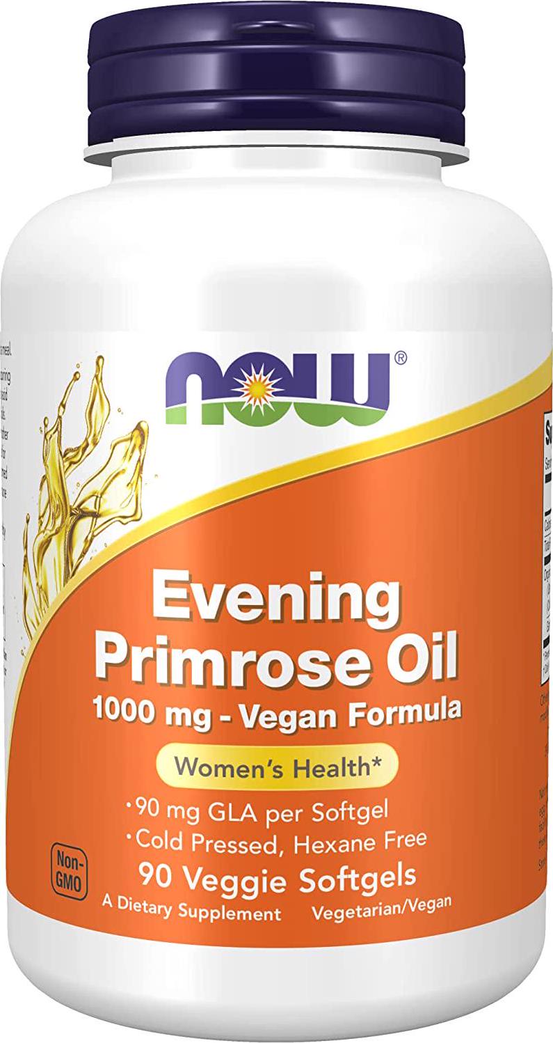 NOW Supplements, Evening Primrose Oil 1000 mg, Cold Pressed, Hexane Free, Vegan Formula, 90 Veg Softgels