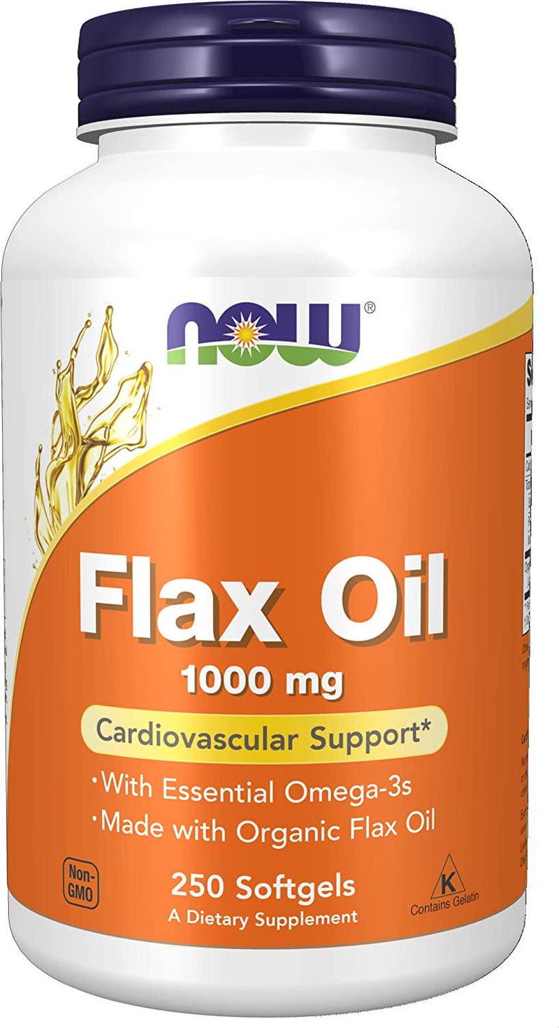 NOW Supplements, Flax Oil 1,000 mg made with Organic Flax Oil, Cardiovascular Support*, 250 Softgels