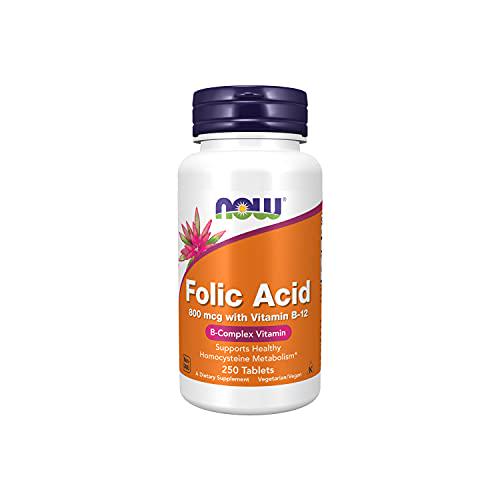 NOW Supplements, Folic Acid 800 mcg + B-12 (Cyanocobalamin) 25 mcg, B Complex Vitamin, 250 Tablets