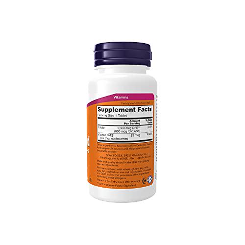 NOW Supplements, Folic Acid 800 mcg + B-12 (Cyanocobalamin) 25 mcg, B Complex Vitamin, 250 Tablets