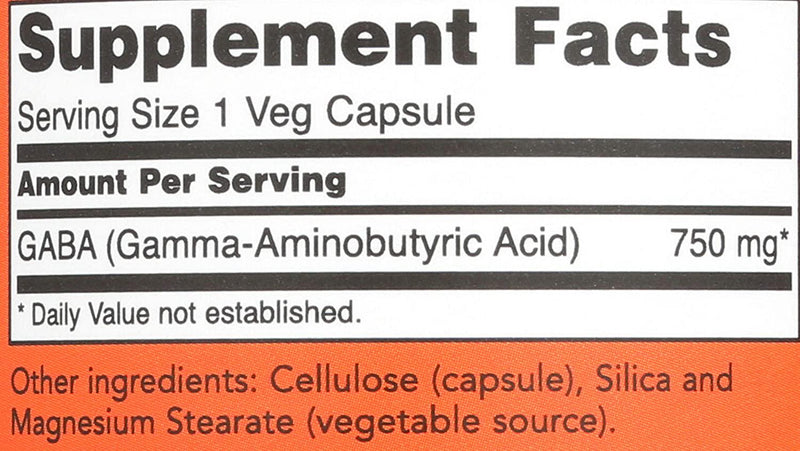 NOW Supplements, GABA (Gamma-Aminobutyric Acid) 750mg, Neurotransmitter Support*, 100 Veg Capsules