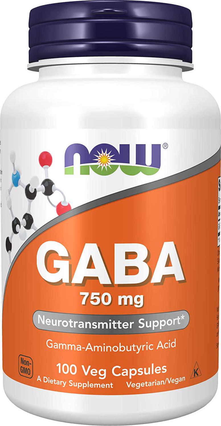 NOW Supplements, GABA (Gamma-Aminobutyric Acid) 750mg, Neurotransmitter Support*, 100 Veg Capsules