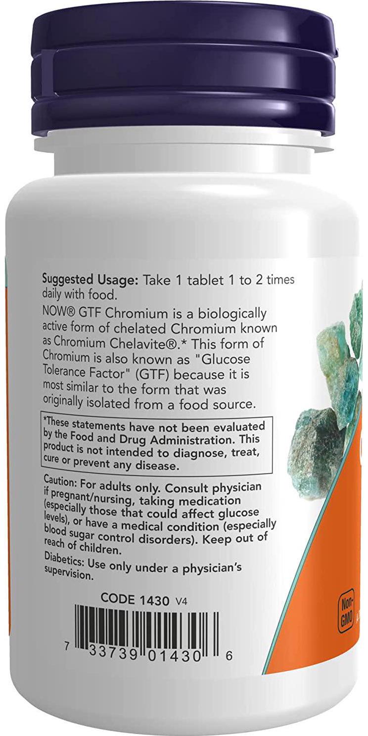 NOW Supplements, GTF (Glucose Tolerance Factor) Chromium 200 mcg, 100 Tablets