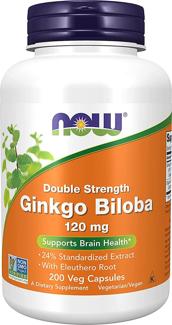 NOW Supplements, Ginkgo Biloba 120 mg, Double Strength, Non-GMO Project Verified, 200 Veg Capsules