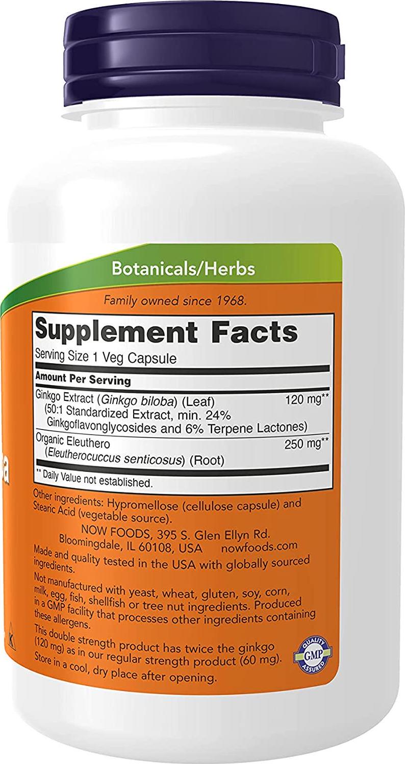 NOW Supplements, Ginkgo Biloba 120 mg, Double Strength, Non-GMO Project Verified, 200 Veg Capsules