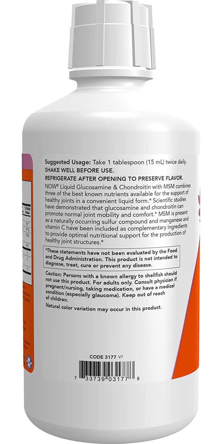 NOW Supplements, Glucosamine and Chondroitin with MSM, Liquid, Joint Health, Mobility and Comfort*, 32-Ounce