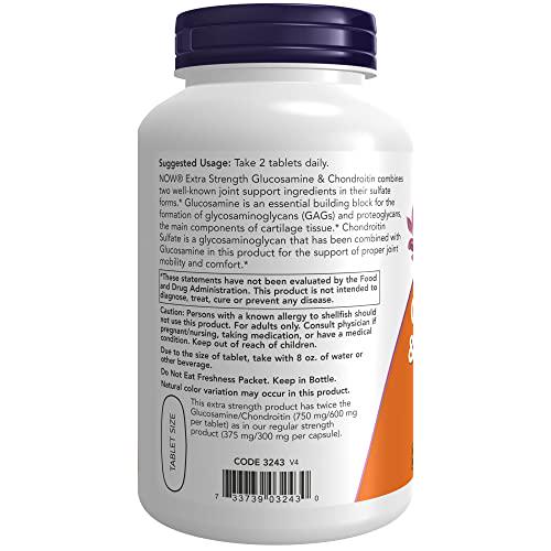 NOW Supplements, Glucosamine and Chondroitin Extra Strength, Sulfate Forms, 120 Tablets