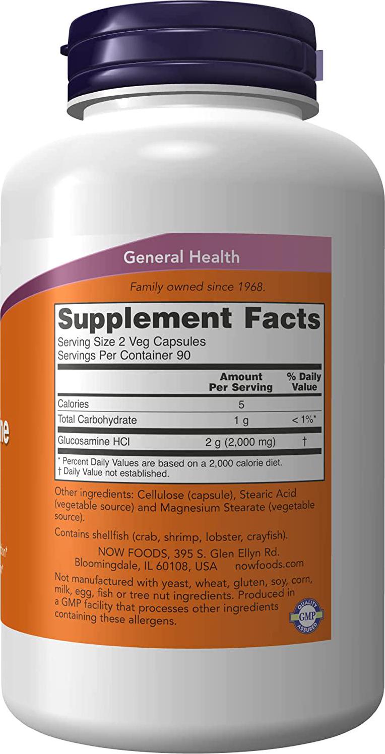 NOW Supplements, Glucosamine &#039;1000&#039;, with UL Dietary Supplement Certification, 1 g Per Capsule, 180 Veg Capsules