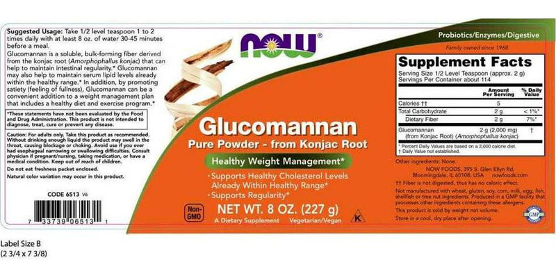 NOW Supplements, Glucomannan (Amorphophallus konjac)Pure Powder, 8-Ounce