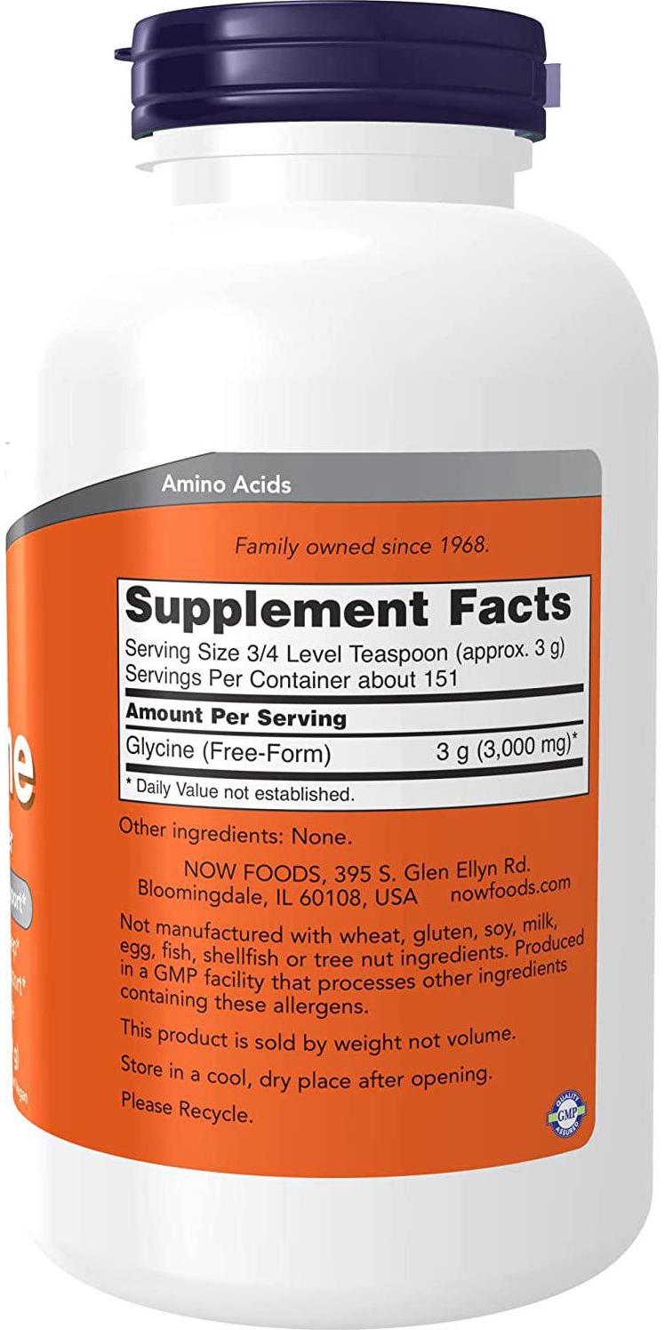 NOW Supplements, Glycine Pure Powder, Promotes Restful Sleep*, Neurotransmitter Support*, 1-Pound