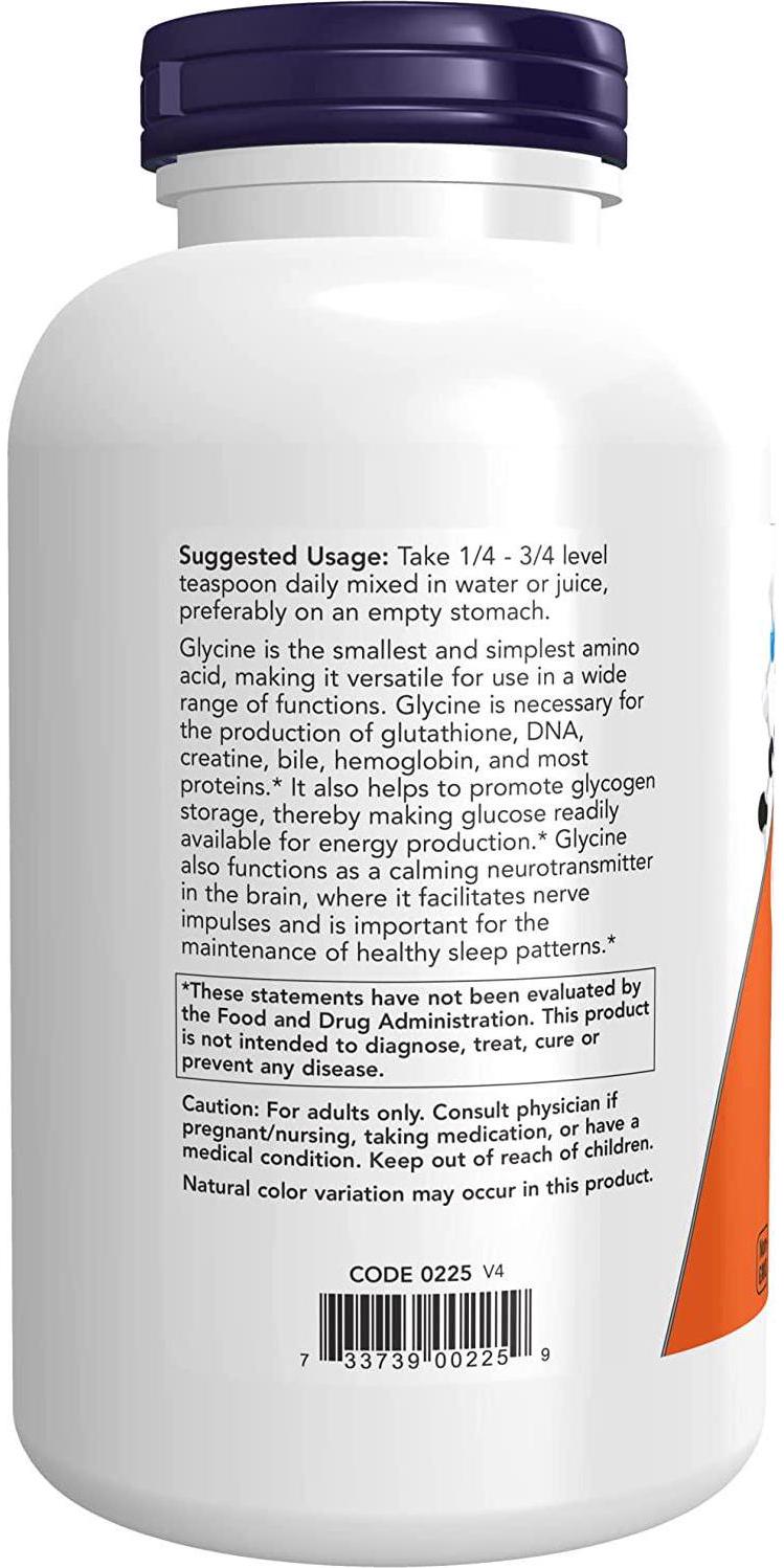 NOW Supplements, Glycine Pure Powder, Promotes Restful Sleep*, Neurotransmitter Support*, 1-Pound