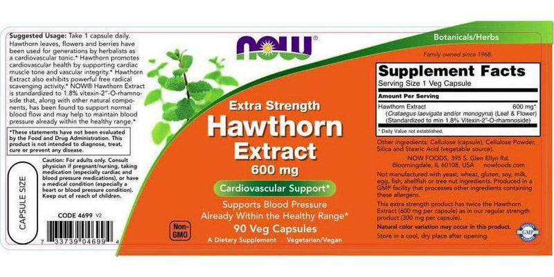 NOW Supplements, Hawthorn Extract, Extra Strength 600 mg, 90 Veg Capsules