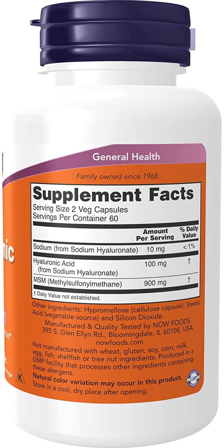 NOW Supplements, Hyaluronic Acid 50 mg with MSM, Joint Support*, 120 Veg Capsules