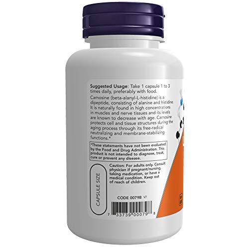 NOW Supplements, L-Carnosine (Beta-Alanyl-L-Histidine) 500 mg, Healthy Aging, 100 Veg Capsules
