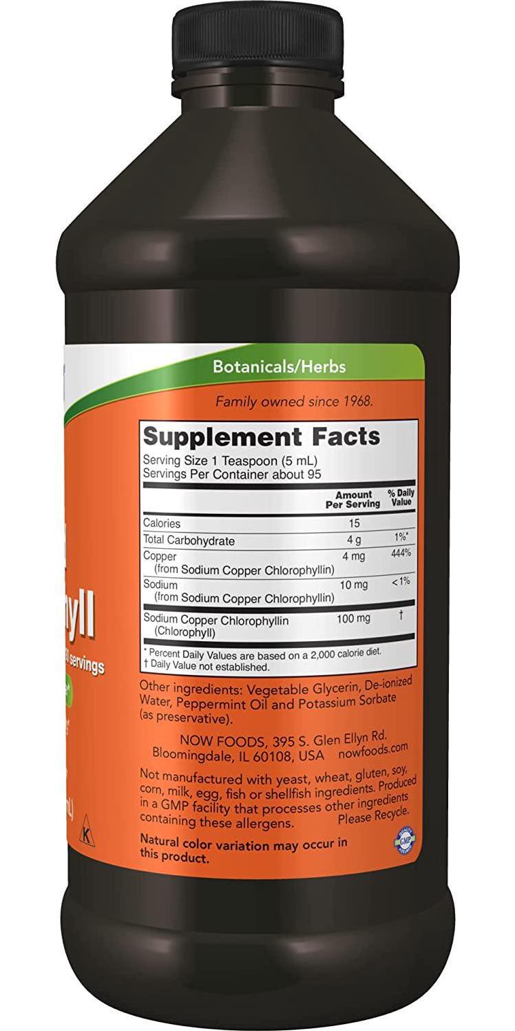 NOW Supplements, Liquid Chlorophyll, Super Concentrated, Internal Deodorizer*, Mint Flavor, 16-Ounce