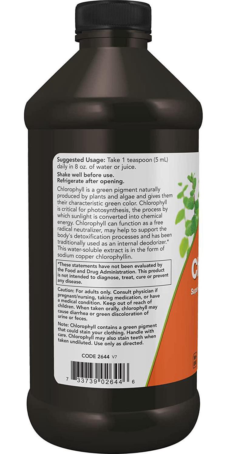 NOW Supplements, Liquid Chlorophyll, Super Concentrated, Internal Deodorizer*, Mint Flavor, 16-Ounce