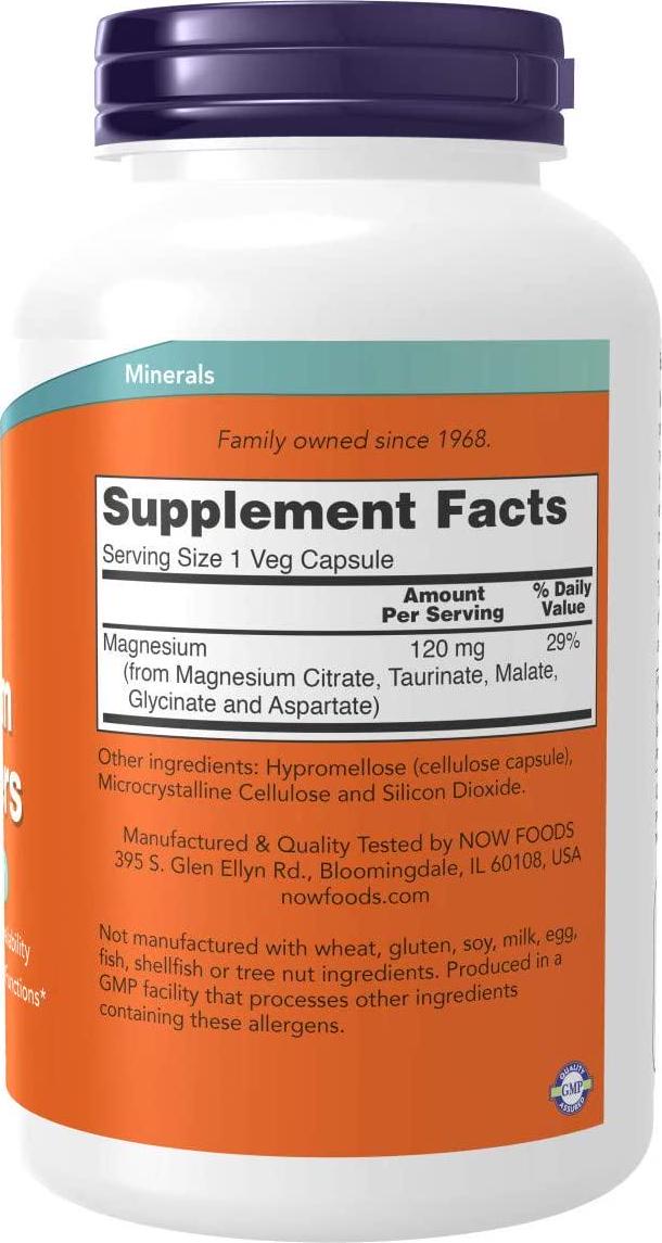 NOW Supplements, Magnesium Transporters with 5 Forms of Magnesium for Optimal Bioavailability, 180 Veg Capsules