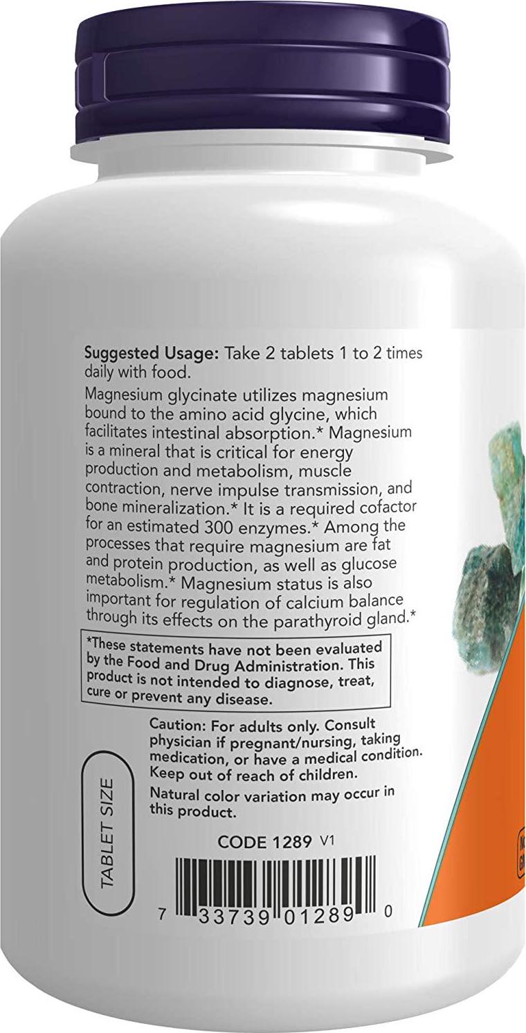 NOW Supplements, Magnesium Glycinate 100 mg, Highly Absorbable Form, 180 Tablets