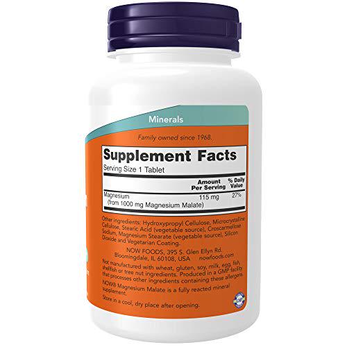 NOW Supplements, Magnesium Malate 1000 mg, Energy Production*, Nervous System Support*, 180 Tablets